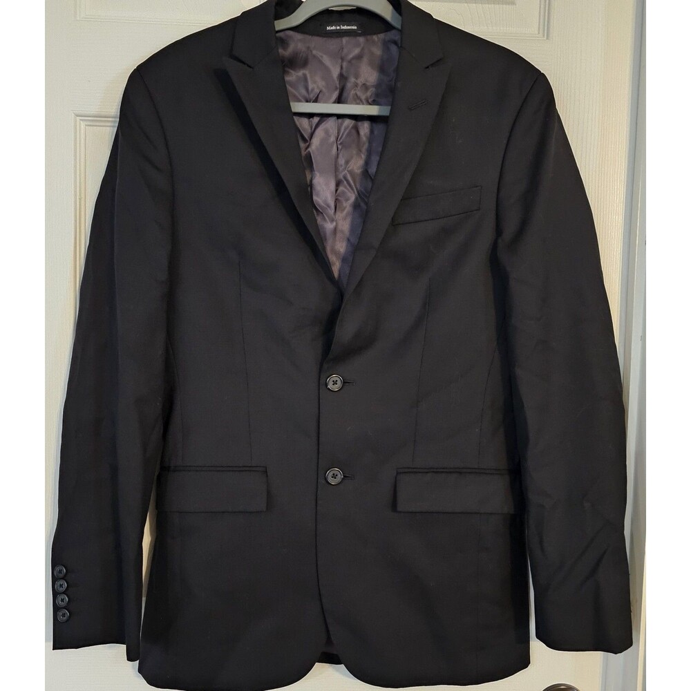 Egara Blazer Sports Coat Suit Jacket Black Mens 36 Regular Slim Fit 100% Wool